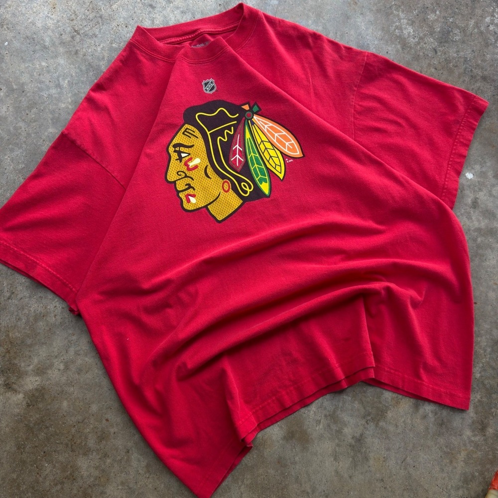Vintage Y2K Reebok Chicago Blackhawks Sharp 10 NHL Hockey Shirt Red XL (h1)